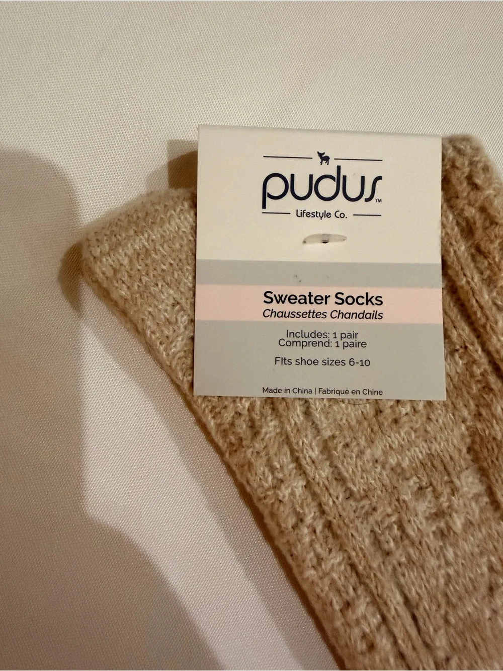 Pudus Sweater Socks NWT Oatmeal Knee High Cable Knit One Size 6-10